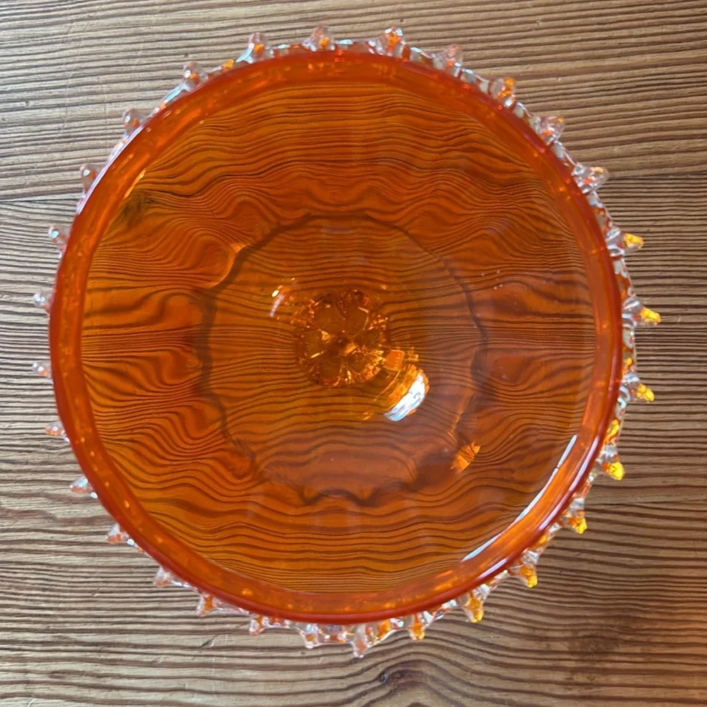 Italian Handblown Orange & Yellow Murano Glass Compote, Bowl or Candy Dish - Picture 4 of 10